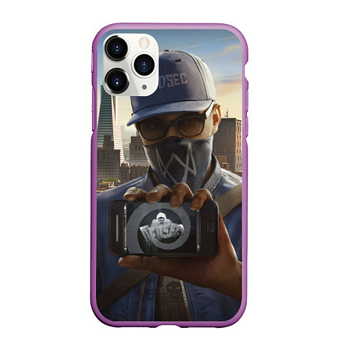 Чехол iPhone 11 Pro матовый Watch Dogs Man / 3D-Фиолетовый – фото 1