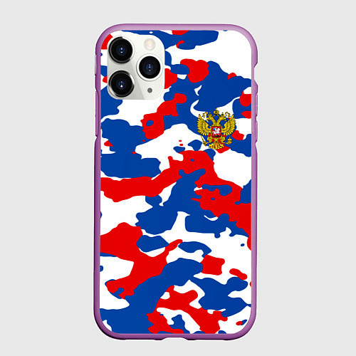 Чехол iPhone 11 Pro матовый Герб РФ Милитари / 3D-Фиолетовый – фото 1