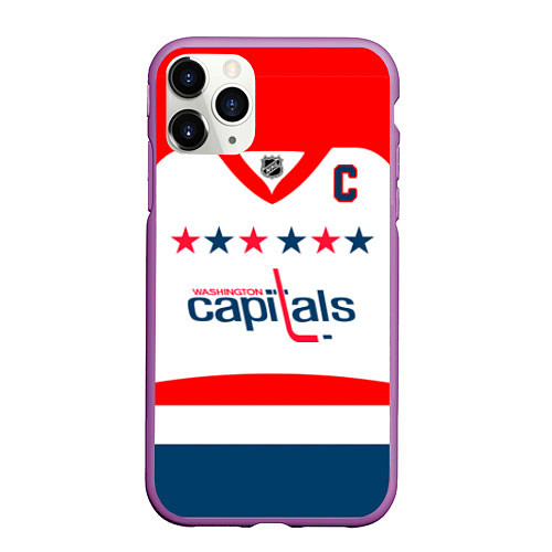 Чехол iPhone 11 Pro матовый Washington Capitals: Ovechkin White / 3D-Фиолетовый – фото 1