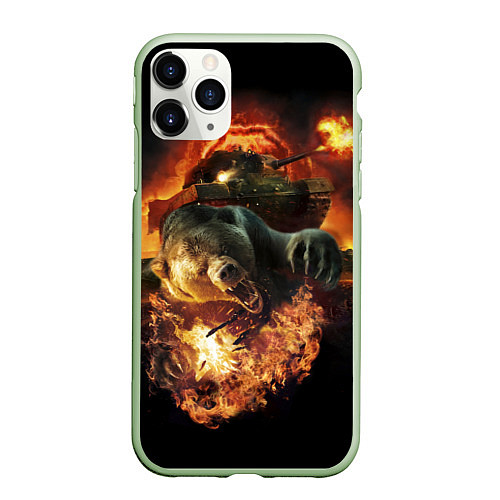 Чехол iPhone 11 Pro матовый Армейский медведь / 3D-Салатовый – фото 1