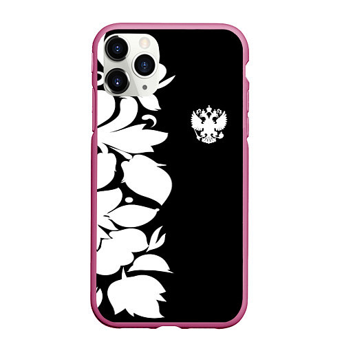 Чехол iPhone 11 Pro матовый Russia: B&W Floral / 3D-Малиновый – фото 1