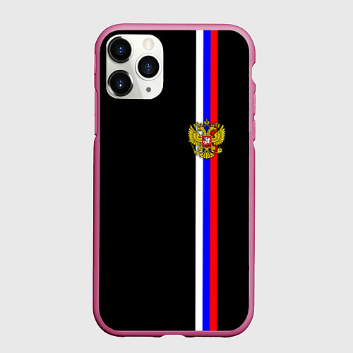 Чехол iPhone 11 Pro матовый Лента с гербом России / 3D-Малиновый – фото 1