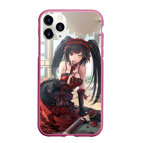 Чехол iPhone 11 Pro матовый Kurumi Tokisaki / 3D-Малиновый – фото 1