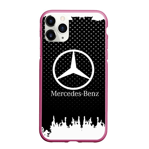 Чехол iPhone 11 Pro матовый Mercedes-Benz: Black Side / 3D-Малиновый – фото 1