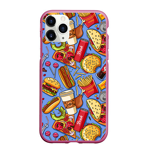 Чехол iPhone 11 Pro матовый Fastfood Life / 3D-Малиновый – фото 1