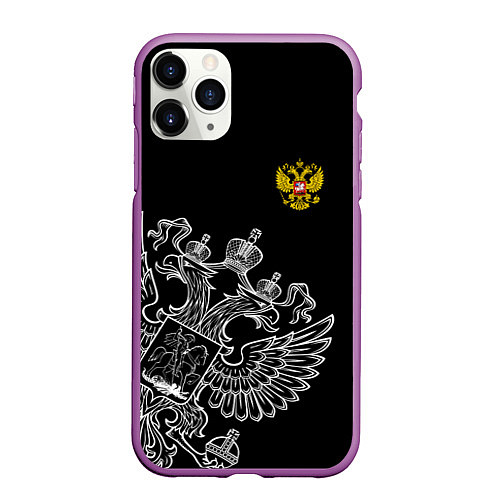 Чехол iPhone 11 Pro матовый Russia: Black Edition / 3D-Фиолетовый – фото 1