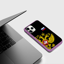 Чехол iPhone 11 Pro матовый Флаг и Герб России, цвет: 3D-фиолетовый — фото 2