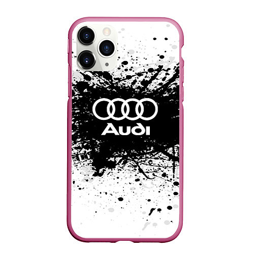 Чехол iPhone 11 Pro матовый Audi: Black Spray / 3D-Малиновый – фото 1