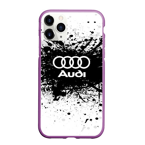 Чехол iPhone 11 Pro матовый Audi: Black Spray / 3D-Фиолетовый – фото 1