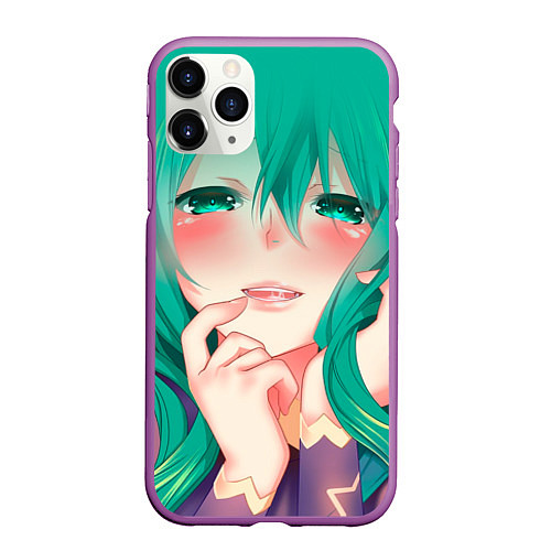 Чехол iPhone 11 Pro матовый Miku Ahegao / 3D-Фиолетовый – фото 1