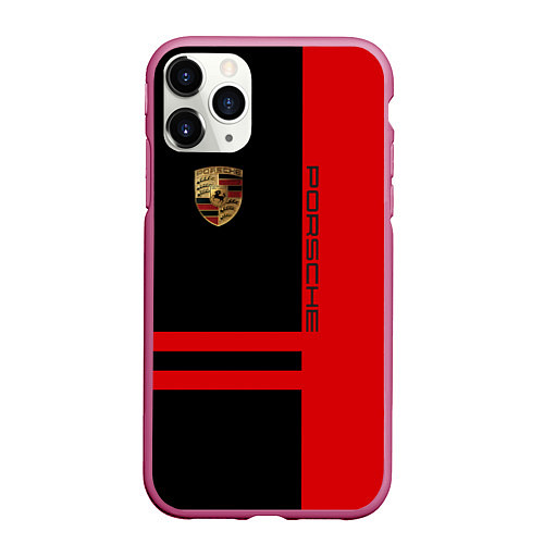 Чехол iPhone 11 Pro матовый Porsche: Red Sport / 3D-Малиновый – фото 1