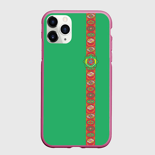 Чехол iPhone 11 Pro матовый Туркменистан, лента с гербом / 3D-Малиновый – фото 1