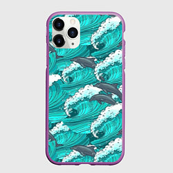 Чехол iPhone 11 Pro матовый Лазурные дельфины, цвет: 3D-фиолетовый