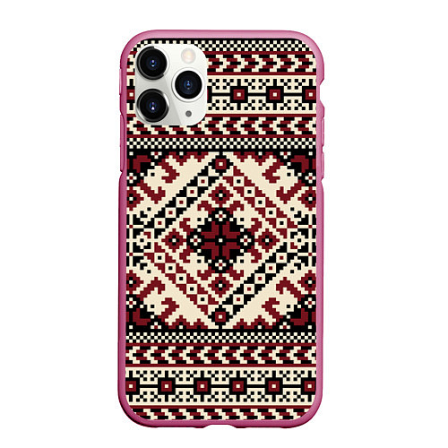 Чехол iPhone 11 Pro матовый Славянский орнамент / 3D-Малиновый – фото 1
