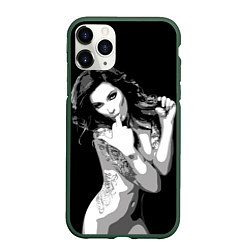 Чехол iPhone 11 Pro матовый Sexy Girl: Black & White, цвет: 3D-темно-зеленый