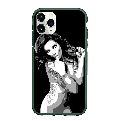 Чехол iPhone 11 Pro матовый Sexy Girl: Black & White / 3D-Темно-зеленый – фото 1