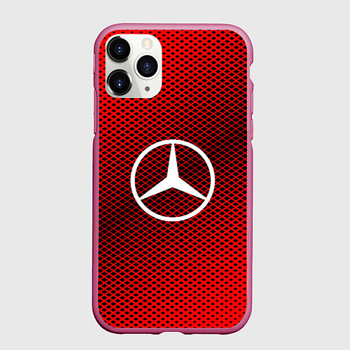 Чехол iPhone 11 Pro матовый Mercedes: Red Carbon / 3D-Малиновый – фото 1
