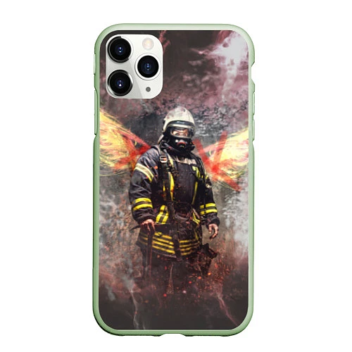 Чехол iPhone 11 Pro матовый Пожарный ангел / 3D-Салатовый – фото 1