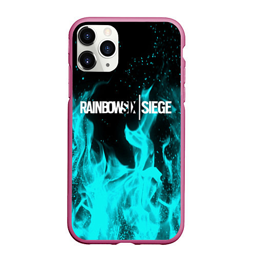 Чехол iPhone 11 Pro матовый R6S: Turquoise Flame / 3D-Малиновый – фото 1