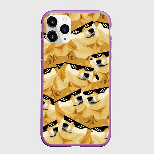 Чехол iPhone 11 Pro матовый Doge: Deal with it / 3D-Фиолетовый – фото 1