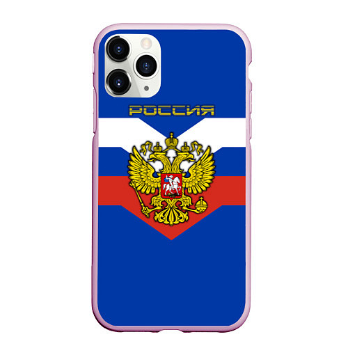 Чехол iPhone 11 Pro матовый Россия: Триколор / 3D-Розовый – фото 1