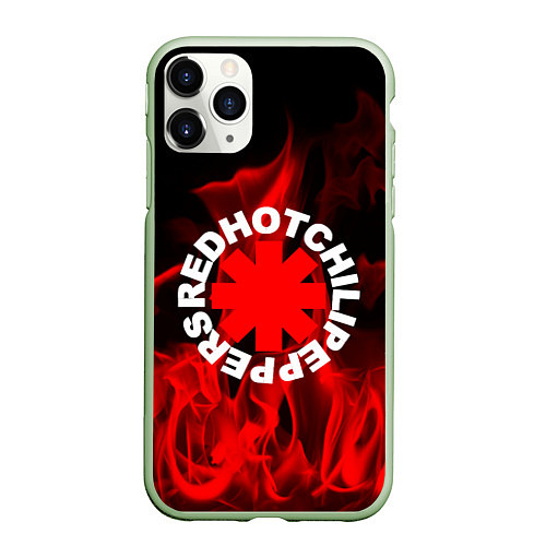 Чехол iPhone 11 Pro матовый RHCP: Red Flame / 3D-Салатовый – фото 1