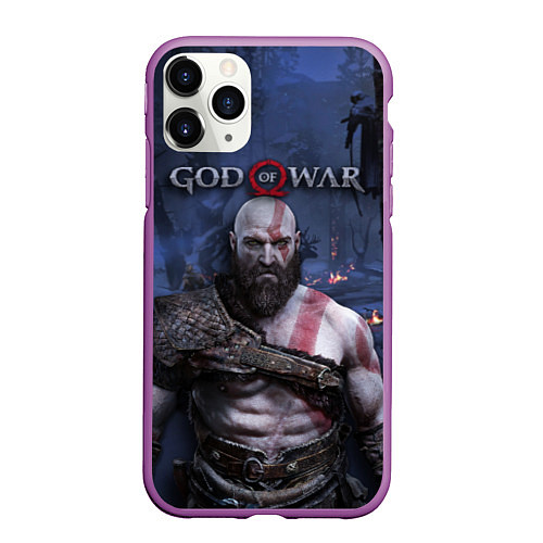 Чехол iPhone 11 Pro матовый God of War: Kratos / 3D-Фиолетовый – фото 1