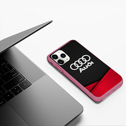 Чехол iPhone 11 Pro матовый Audi: Grey Carbon, цвет: 3D-малиновый — фото 2