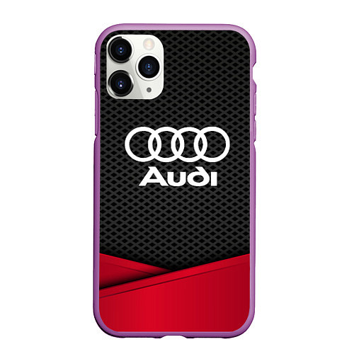 Чехол iPhone 11 Pro матовый Audi: Grey Carbon / 3D-Фиолетовый – фото 1