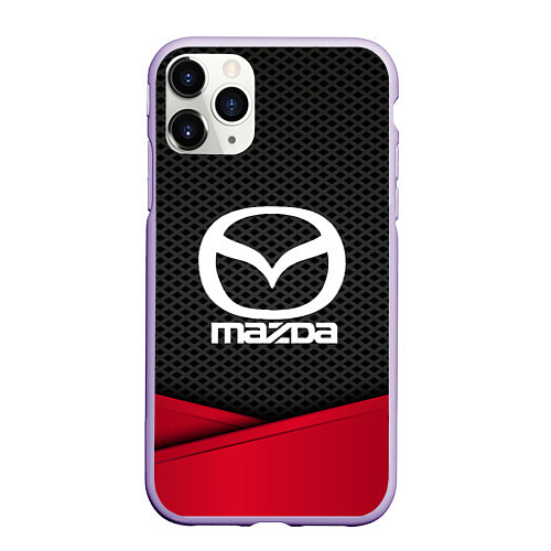 Чехол iPhone 11 Pro матовый Mazda: Grey Carbon / 3D-Светло-сиреневый – фото 1