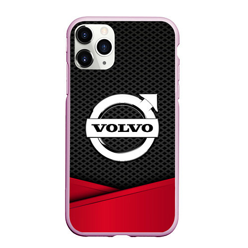 Чехол iPhone 11 Pro матовый Volvo: Grey Carbon / 3D-Розовый – фото 1