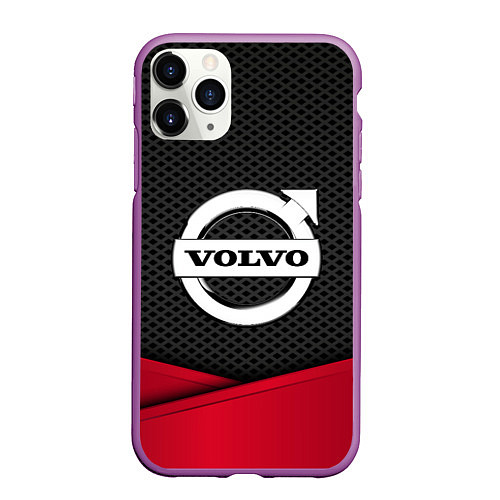 Чехол iPhone 11 Pro матовый Volvo: Grey Carbon / 3D-Фиолетовый – фото 1