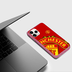 Чехол iPhone 11 Pro матовый FC Man United: Red Exclusive, цвет: 3D-малиновый — фото 2