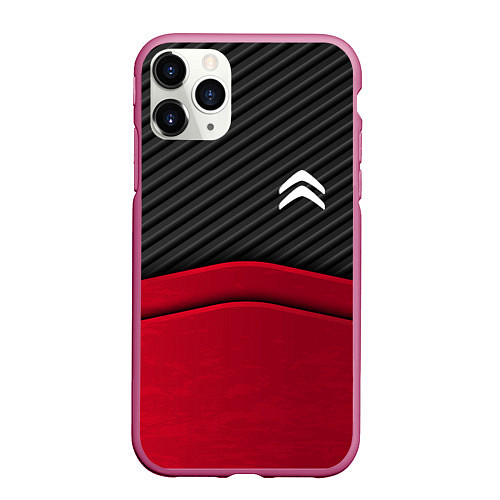 Чехол iPhone 11 Pro матовый Citroen: Red Carbon / 3D-Малиновый – фото 1