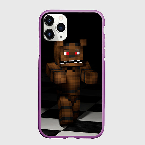 Чехол iPhone 11 Pro матовый Minecraft: Freddy FNAF / 3D-Фиолетовый – фото 1