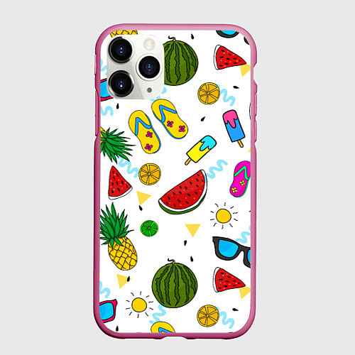 Чехол iPhone 11 Pro матовый Летний стиль / 3D-Малиновый – фото 1