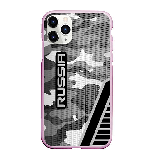 Чехол iPhone 11 Pro матовый Russia: Grey Camo / 3D-Розовый – фото 1