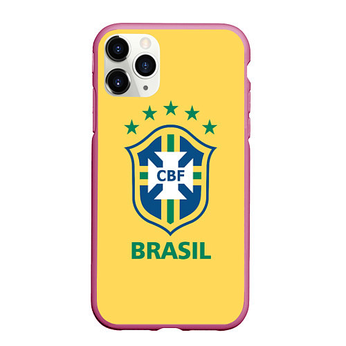 Чехол iPhone 11 Pro матовый Brazil Team / 3D-Малиновый – фото 1