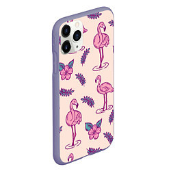 Чехол iPhone 11 Pro матовый Фламинго: розовый мотив, цвет: 3D-серый — фото 2