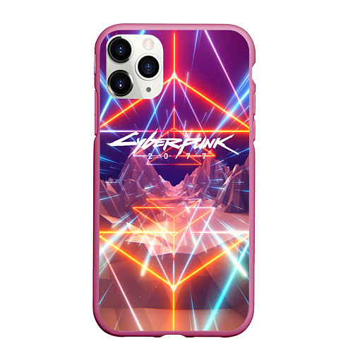 Чехол iPhone 11 Pro матовый Cyberpunk 2077: Neon Lines / 3D-Малиновый – фото 1