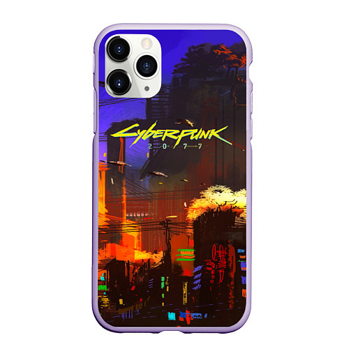 Чехол iPhone 11 Pro матовый Cyberpunk 2077: Night City / 3D-Светло-сиреневый – фото 1