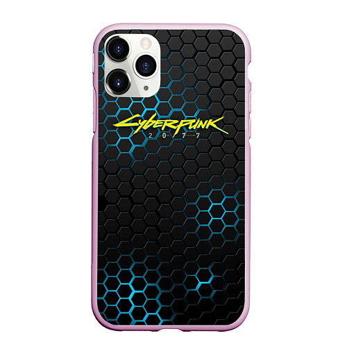 Чехол iPhone 11 Pro матовый Cyberpunk 2077: Blue Carbon / 3D-Розовый – фото 1