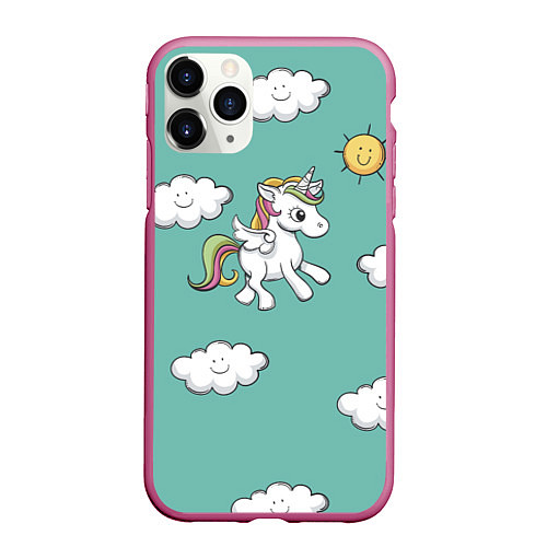 Чехол iPhone 11 Pro матовый Unicorns Love / 3D-Малиновый – фото 1