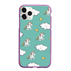 Чехол iPhone 11 Pro матовый Love of Unicorns, цвет: 3D-фиолетовый