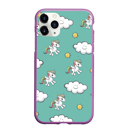 Чехол iPhone 11 Pro матовый Love of Unicorns / 3D-Фиолетовый – фото 1