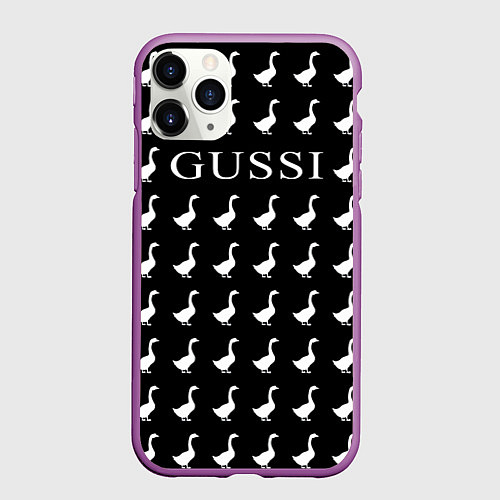 Чехол iPhone 11 Pro матовый GUSSI Black / 3D-Фиолетовый – фото 1