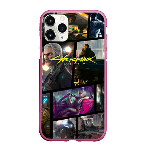 Чехол iPhone 11 Pro матовый Cyberpunk 2077: Stories / 3D-Малиновый – фото 1