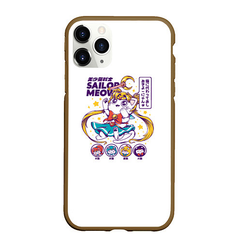 Чехол iPhone 11 Pro матовый Sailor Meow / 3D-Коричневый – фото 1