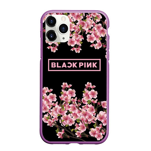 Чехол iPhone 11 Pro матовый Black Pink: Delicate Sakura / 3D-Фиолетовый – фото 1