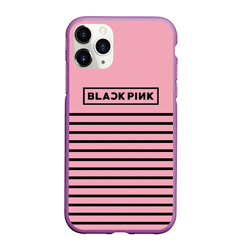 Чехол iPhone 11 Pro матовый Black Pink: Black Stripes / 3D-Фиолетовый – фото 1